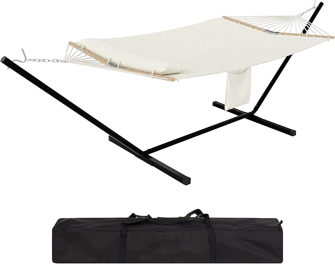 2-Person Hammock Suite with Collapsible Steel Frame – Backyard Oasis & Camping Essential (450lb Support, UV-Resistant + Storage Bag),White (Concave)