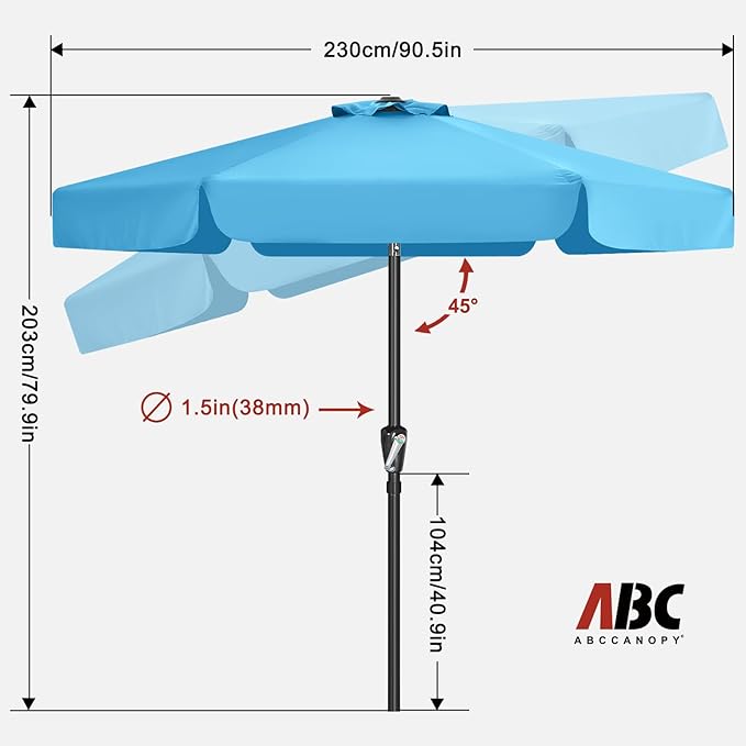 ABCCANOPY 7.5ft Scalloped Patio Umbrella, Outdoor Table Umbrella with Tilt and Crank, Fiberglass Ribs Deck Umbrella for Patio, Pool, Garden, Picnic (Turquoise Blue)