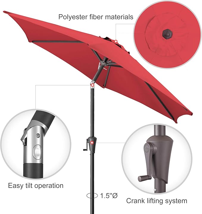 Jarka&Co 7.5ft Patio Umbrella Outdoor - Table Outdoor Umbrella with Push Button Tilt Waterprool UV Protection, Sun Umbrella for Pool, Porch, Garden, Deck, Backyard (Red)