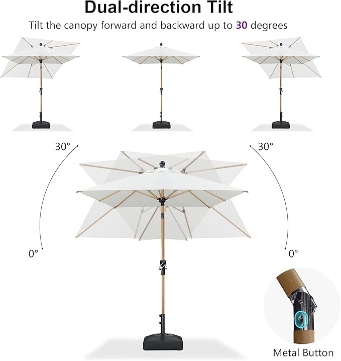 PURPLE LEAF 6.5' x 6.5' Square Patio Umbrella Market Umbrella Aluminum Outdoor Table Umbrella with Push Button Tilt & 8 Sturdy Ribs and Crank Commercial Sun Umbrella for Pool Backyard Deck, Cream