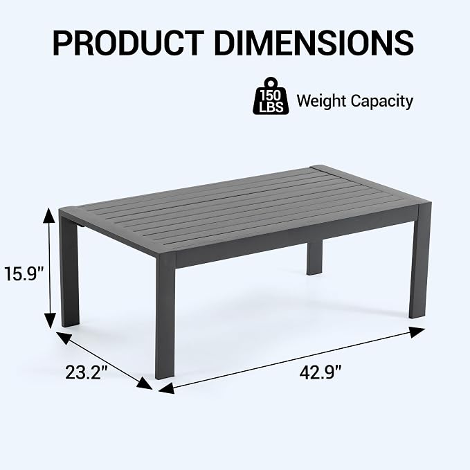 Metal Outdoor Coffee Table, Rectangle Patio Coffee Table, All-Weather Coffee Side Table for Balcony, Poolside, Deck, Garden, Dark Grey
