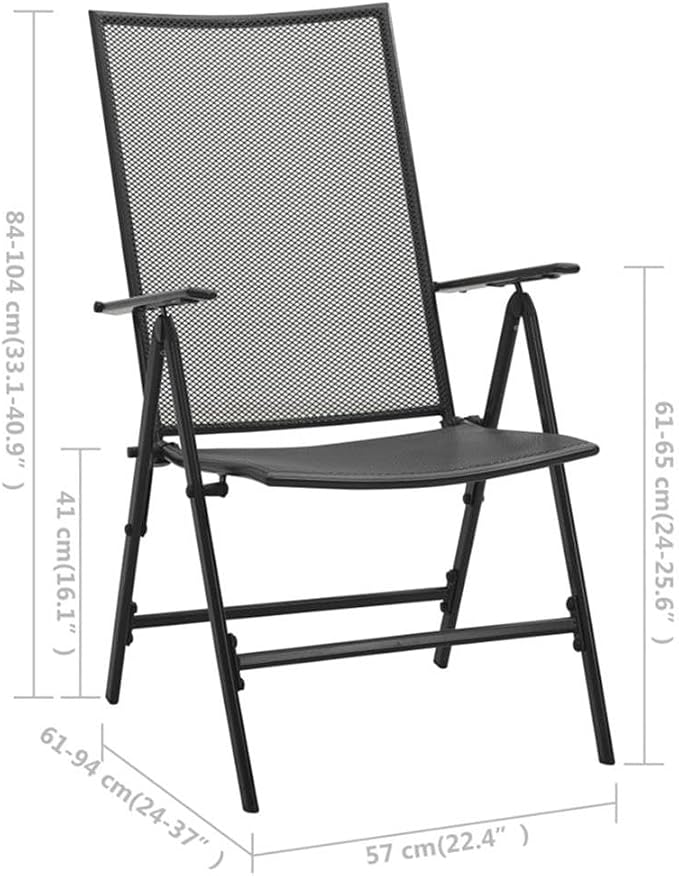 BOWERY HILL 5-Piece Steel Patio Dining Set, Square Table with 4 Chairs, Anthracite/Gray Finish, Powder-Coated, Foldable Design, Mesh Style, Adjustable Backrests, Indoor/Outdoor Use for Garden or