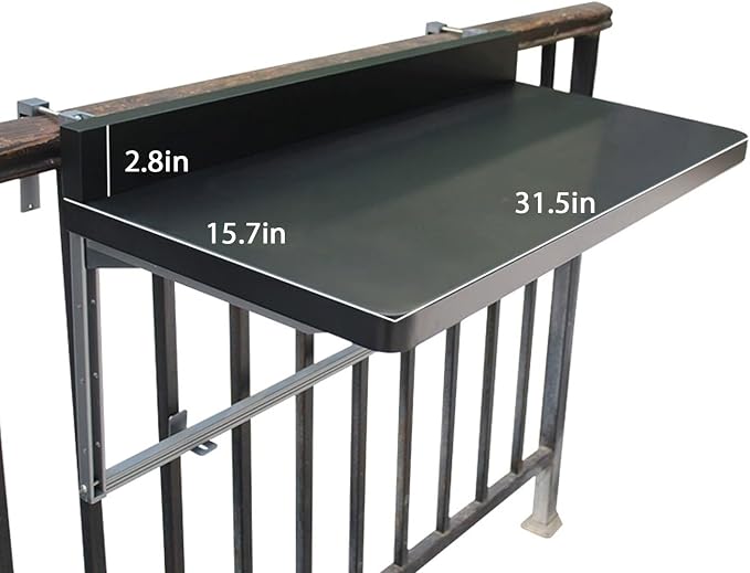 Outdoor Side Tables Rail Hanging Outdoor Folding Balcony Shelf 32 40in Folding Deck Table 5 Height Adjustable Space Saving Floating Better Bench for Patio Indoor Garden(Black,31.5x15.7in)