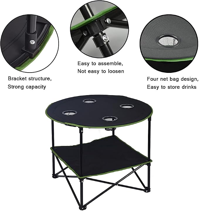 LEADALLWAY Camping Tables that Fold Up Lightweight Outdoor Table | Portable, with 4 Cup Holders and Carrying Bags for Outdoor Picnic,Barbecue,Travel,Fishing(Black+Army Green)