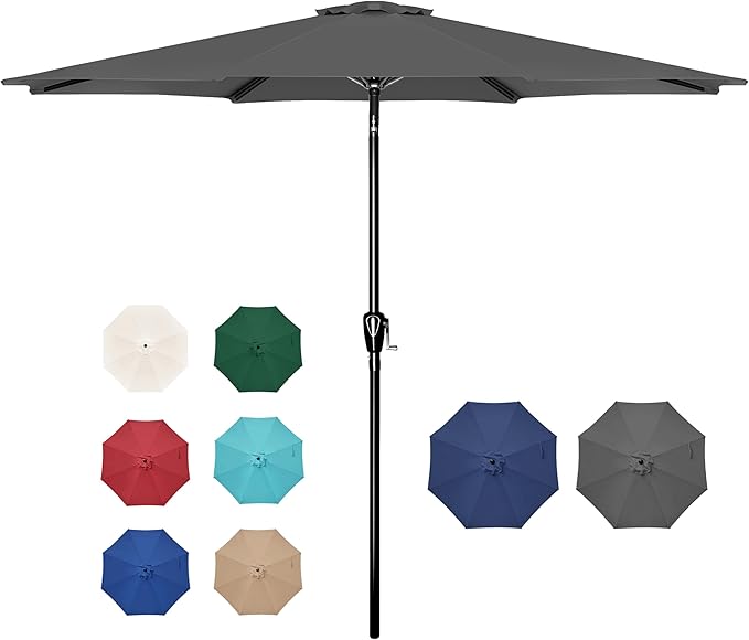 YSSOA 9' Patio Umbrella Outdoor Table Market Yard Umbrella with 8 Sturdy Ribs, Grey