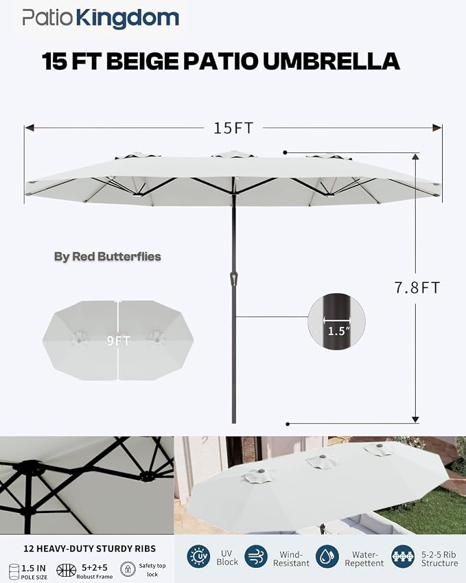 9-Piece Outdoor Dining Set with 15FT Umbrella for 8,Navy Blue | 75.2'' HDPE table, chairs included, weather-resistant furniture with hole, ideal for lawn, poolside, yard, garden, deck