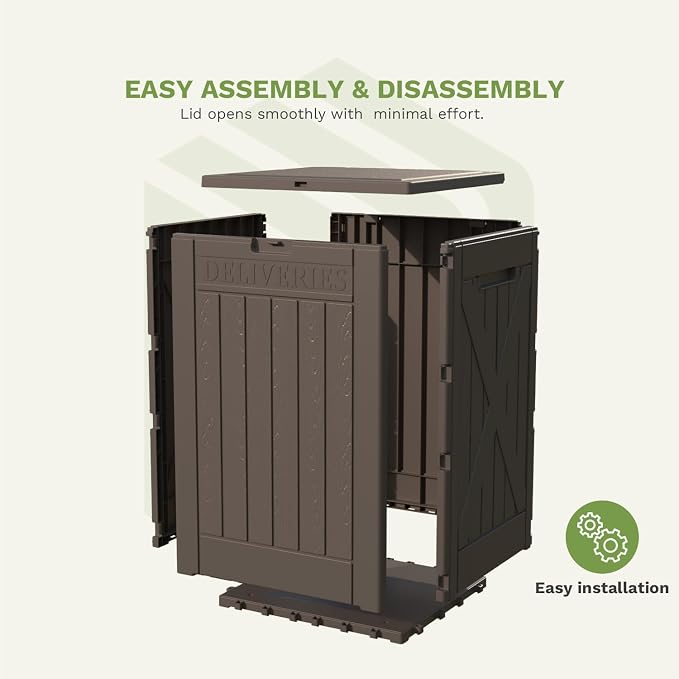 Patiowell 48-Gallon Resin Package Delivery Box for Outside, Waterproof Storage Deck Box with Lockable Secure (Brown)