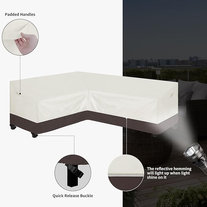 Easy-Going Outdoor L-Shaped Sectional Sofa Cover 83"X104" UV Resistant Patio Sectional Couch Cover Waterproof Lawn Patio Furniture Cover (Left Facing, Beige/Brown)