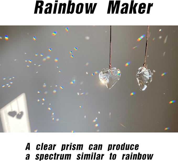 2PCS Heart Crystal Suncatcher Prisms for Windows (Heart Clear) | Clear, Transparent, K9 Glass, Rainbow Maker, with Hooks & Cord