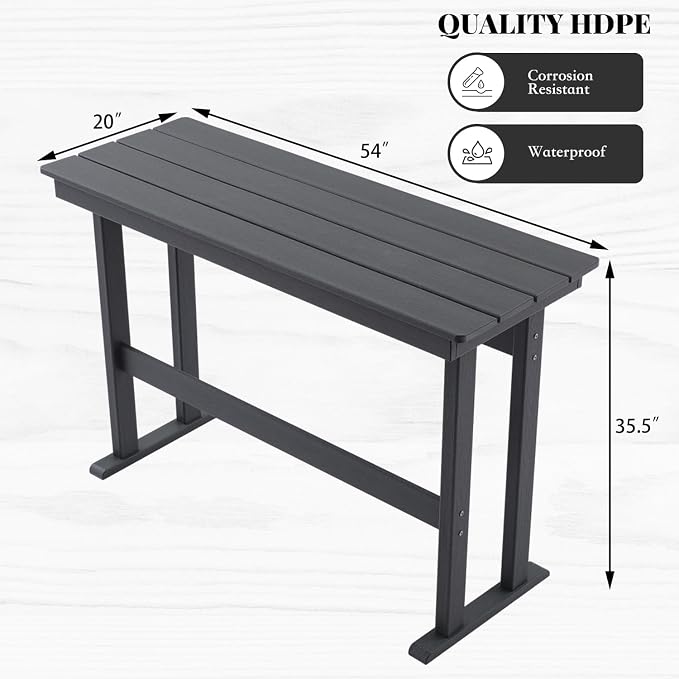 HDPE Outdoor Bar Height Table,54" Rectangular Patio Table, All-Weather Design for Bistro/Garden/Poolside (Gray)