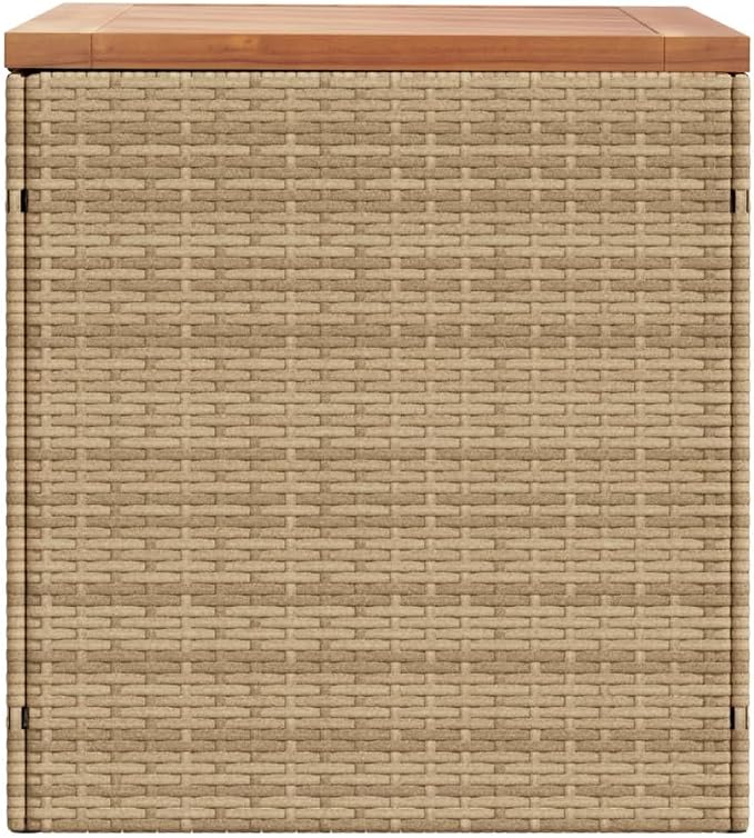 Patio Storage Box with Removable Water-Resistant Bag, Beige Outdoor Furniture Bench 43.3"x19.7"x21.3" PE Rattan & Acacia Wood Dual-Purpose Deck Box for Garden Poolside Storage