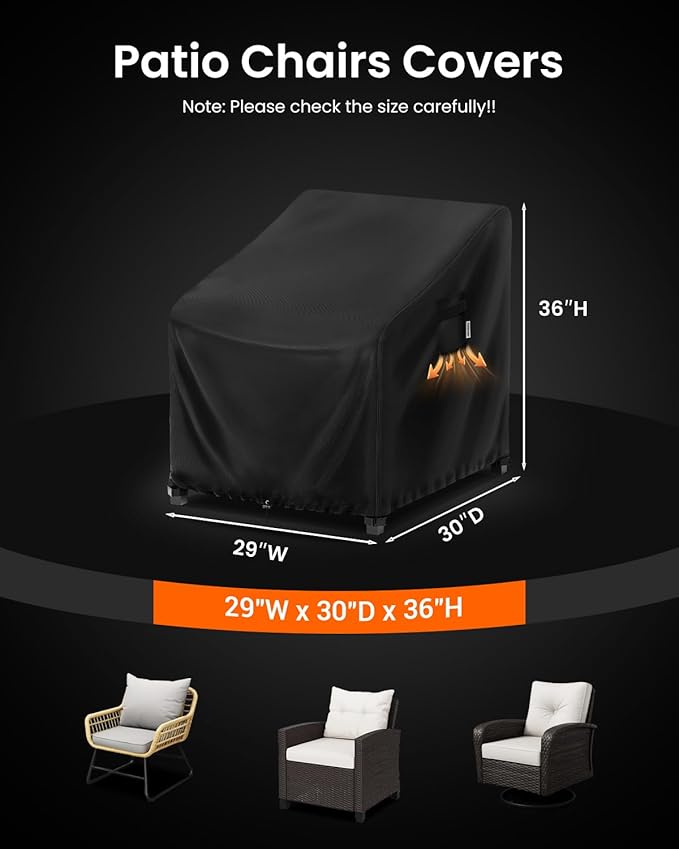 FORSPARK Patio Chair Cover – Waterproof UV-Resistant Outdoor Furniture Cover 29W x 30D x 36H inches for Wicker, Rocking & Porch Chairs, Tear-Resistant Oxford Fabric with Buckle Straps & Storage Bag