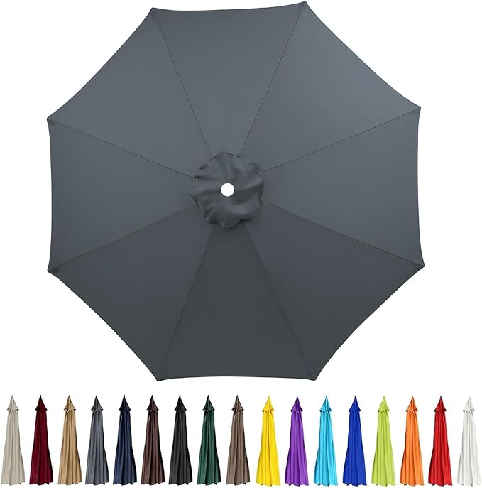9ft Patio Umbrella Replacement Canopy for 8 Rib, Market Yard Umbrella Replacement Top Cover Fit Outdoor Umbrella (Canopy Only),Gray