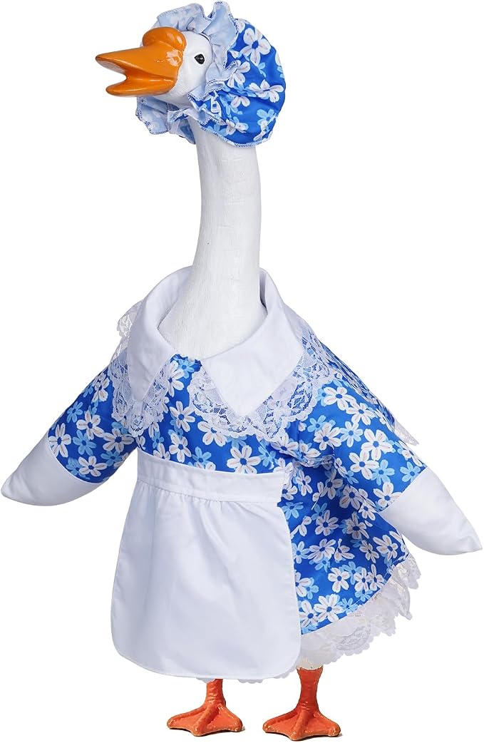 Spring Porch Goose Outfit Daisy Porch Goose Clothes for 23 Inch Lawn Cement or Plastic Geese Statue Geese Skirt Costume with Hat Dress for Spring Outdoor Patio Yard Garden Holiday Decoration