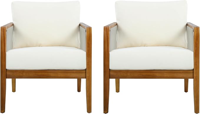 Christopher Knight Home Lalulu 4-Seater Patio Furniture Set with Cushion, 4 Piece Outdoor Acacia Wood Conversation Set, Sold Wood Outdoor Sectional Sofa Set with Coffee Table, Teak+Beige