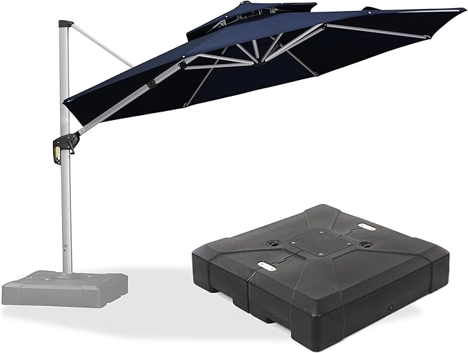 PURPLE LEAF 12 FT Cantilever Patio Umbrellas with Base Included, Large Round Offset Umbrella with 360° Rotation, Outdoor Aluminum Pool Umbrella for Pool Lawn Garden, Navy Blue
