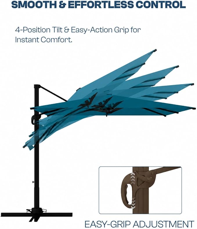 9x9 FT Square Cantilever Umbrella,Easy Tilt, Fade Resistant & 360° Rotation, Offset for Pool Deck Backyard Patiolake blue (Base not Included)