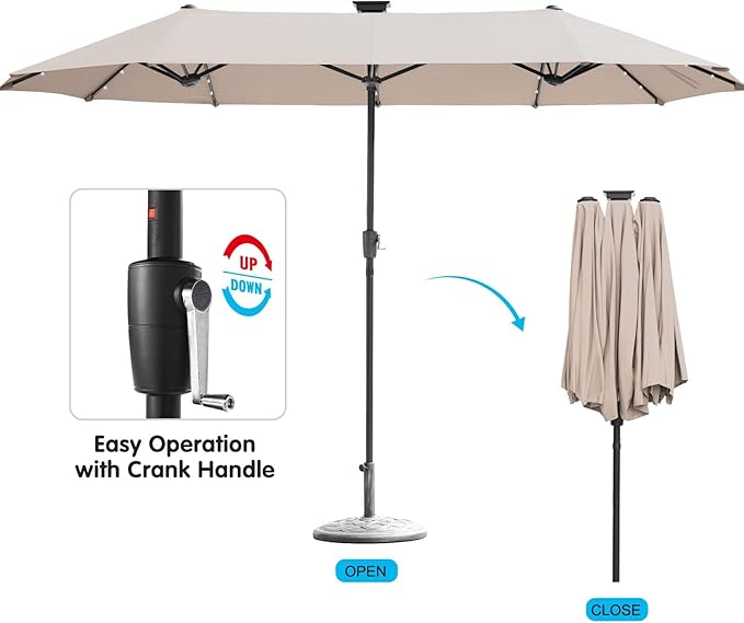 FREE SOLDIER 13ft Patio Umbrella with 36 LED Solar Lights Double Sided Outdoor Umbrella for Patio Table Umbrella with Solar lights for Garden Yard Pool (Beige)