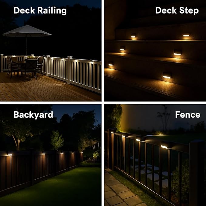 Solar Deck Lights Outdoor 16 Pack, Peel And Stick Deck Railing Lights, Long-lasting & Durable Waterproof For Outdoor Stairs, Step, Fence, Yard, Balcony, Patio, Railing, Garden & Pathway, (Warm White)
