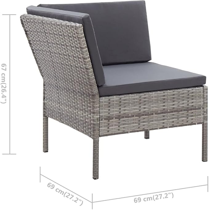 vidaXL Patio Furniture Set 3 Piece, Patio Conversation Set with Cushions, Outdoor Sectional Sofa with Footrest for Garden, Poly Rattan Gray