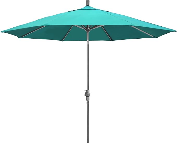 California Umbrella 11Ft Premium Sunbrella Patio Umbrella, Hand-Crank, Tilt-Collar, Gray Frame, Aruba Fabric