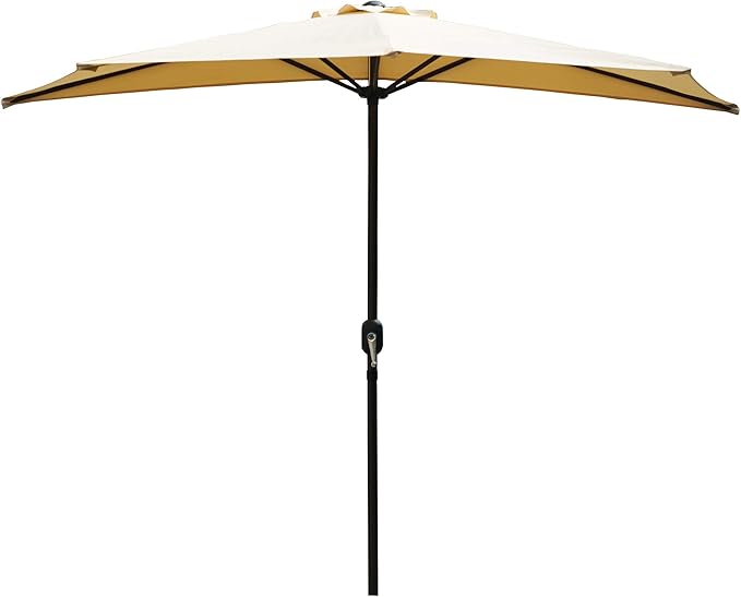 Kozyard 9 Ft Half Round Outdoor Patio Market Umbrella with 5 Ribs for Balcony Deck Garden or Terrace Shade