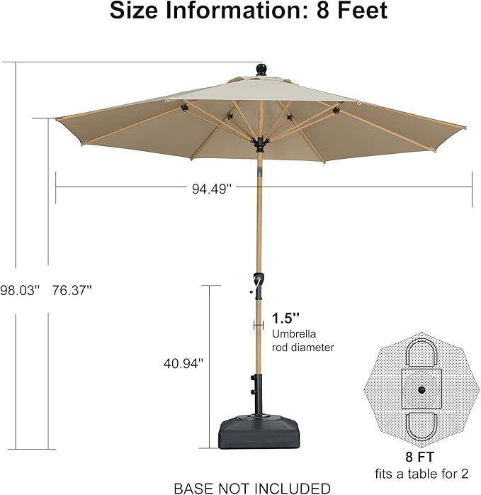 PURPLE LEAF 8 Feet Patio Umbrella Outdoor Table Umbrella Aluminum Market Umbrella with Push Button Tilt & 8 Sturdy Ribs and Crank Round Commercial Sun Umbrella for Garden Patio Balcony, Beige