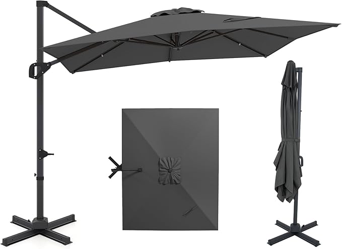 Tangkula 11 x 9 FT Patio Umbrella, Large Offset Cantilever Outdoor Umbrella with Aluminum Pole, 360 Degree Rotation, Tilt Adjustment, 8 Sturdy Ribs, Air Vent & Cross Base for Backyard Pool Garden Deck (Gray, 11x9 FT)