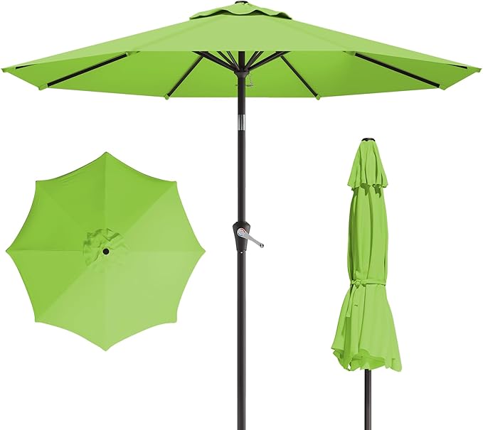 10FT Patio Umbrella, Outdoor Umbrella with Push Button Tilt and Crank, 8 Sturdy Ribs, UV Protection & Waterproof Market Umbrella for Pool, Backyard, Beach,Deck (Apple Green)