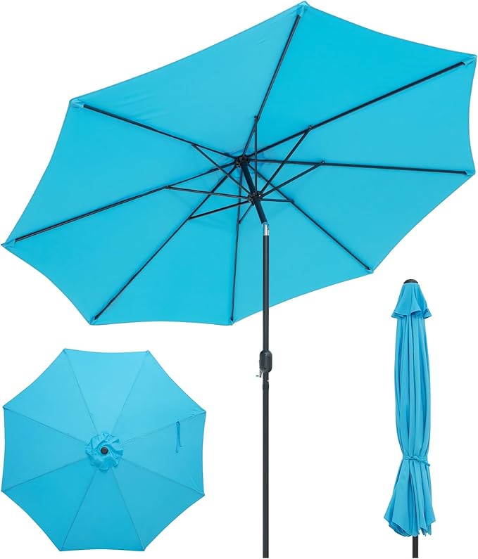 Giantex 9ft Patio Umbrella Outdoor, Market Table Umbrella w/Push Button Tilt and Crank, 180G Polyester Fabric and Sturdy Ribs, Sun Canopy Umbrellas for Patio Garden Beach Deck Pool