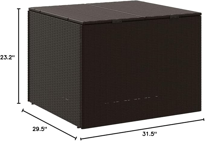 76.9 Gal Outdoor Storage Box, Patio Rattan Deck Box, Wicker Storage Bin Deck Box, Poly Rattan Patio Storage Chest with Hinged Lid for Cushions, Pillows, 31.5"x29.5"x23.2" Brown
