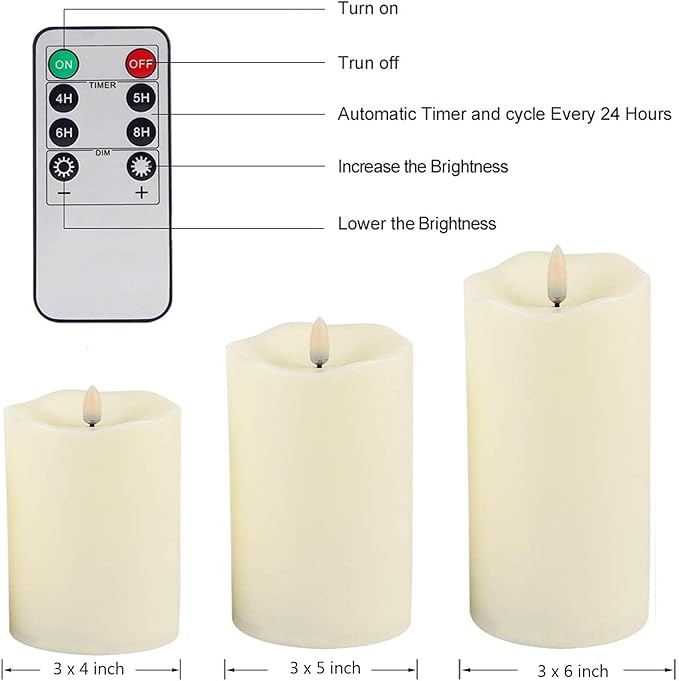 ANGELLOONG Flickering Flameless Candles, Realistic Battery Operated Candles with Remote and Timer, Set of 3 LED Candles for Room Fall Home Wedding Decor Centerpieces Table Party Valentines Decorations