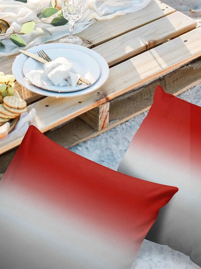 Outdoor Waterproof Throw Pillow Covers Set of 2 Red Grey Ombre Pillowcases 24x24 Inches Gradient Gradual Color Patio Decorative Pillows Cushion Case Patio Pillows for Couch Bed Chair Garden
