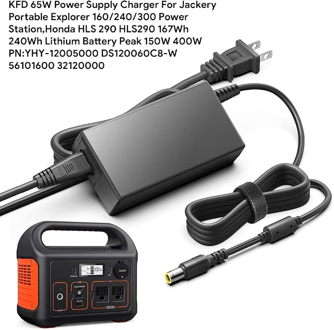 KFD 65W Power Supply Charger for Jackery Portable Explorer 160/240/E160/E240 Power Station,Honda HLS 290 167Wh 240Wh Lithium Battery Peak 150W 400W PN: YHY-12005000 DS120060C8-W 56101600 32120000