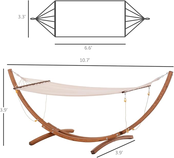GOWE 10' Wood Outdoor Hammock, Hammock with Stand Rainbow Bed, Heavy Duty Roman Arc Hammock for Single Person for Patio Backyard Balcony Porch, White