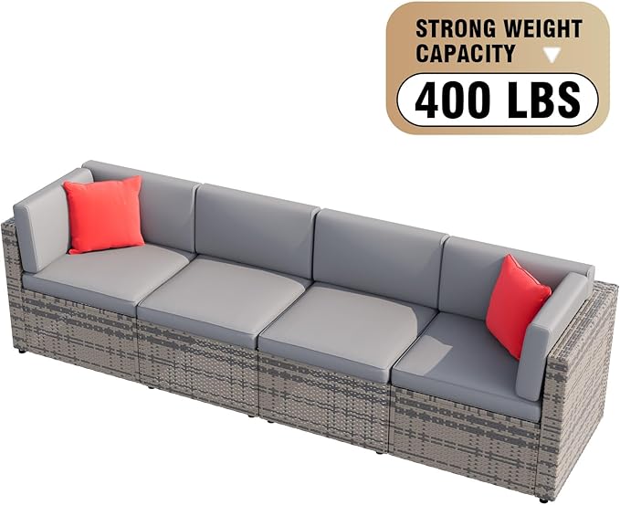 Aoxun 1 Piece Outdoor Patio Furniture Set 4 Seats, Gray