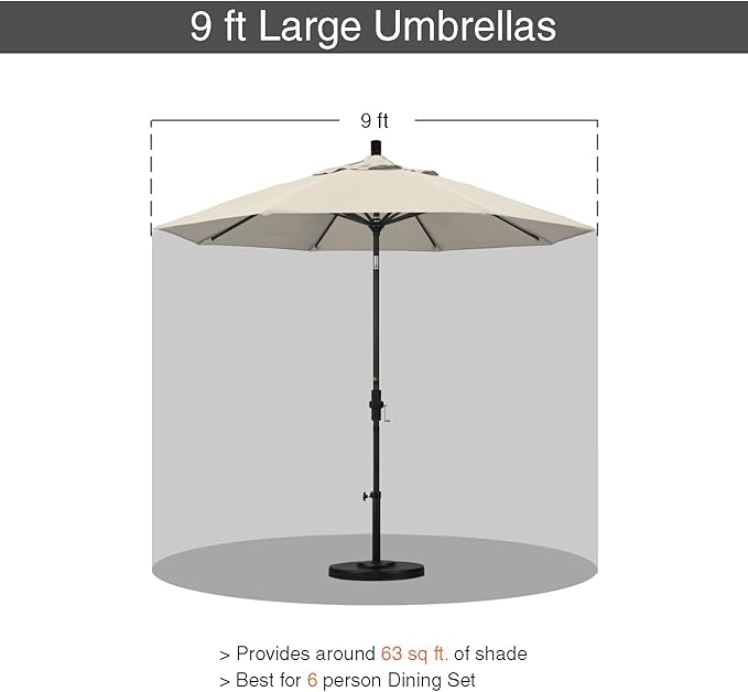 California Umbrella 9' Round Aluminum Market Umbrella, Crank Lift, Push Button Tilt, White Pole, Antique Beige Olefin