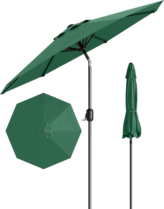 PeakPursuit 9FT Patio Umbrella Outdoor, Market Umbrella, Table Umbrella with Push Button Tilt and Crank, 8 Sturdy Ribs UV Protection Waterproof for Garden, Pool, Deck, Backyard