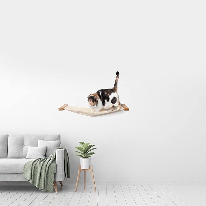 CatastrophiCreations The Lounge Cat Hammock - 34-Inch Natural Bamboo/Natural Canvas