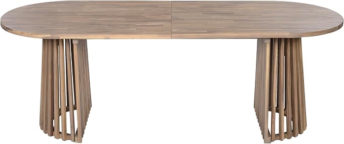 GDFStudio 83" Oval Dining Table with Racetrack Top, Outdoor Acacia Wood Dining Table for 6-8, Large Garden Dining Furniture, Slatted Pedestal Outdoor Furniture, Light Brown