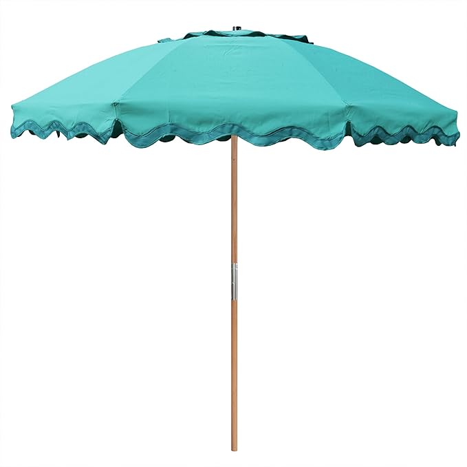 AMMSUN 7.8ft Seashore Umbrella, Outdoor Umbrella, Boho Patio Umbrella with UPF 50+ Air Vent Ash Wood Pole Carry Bag & Water-Resistant Canvas Teal Green