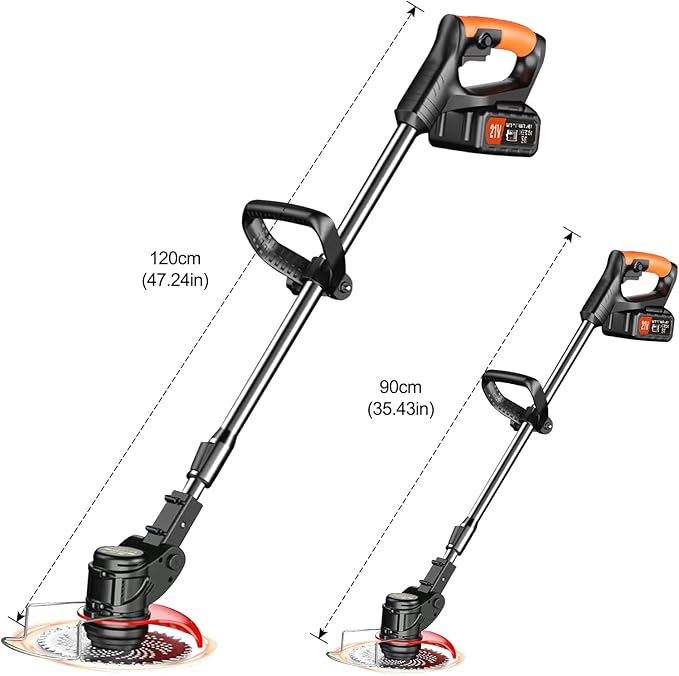 Weed Wacker Battery Powered, 21V 2Ah Battery Powered Cord Trimmer with 2 Batteries and 3 Blades,Weed WackerSuitable for patios and Gardens (Black)