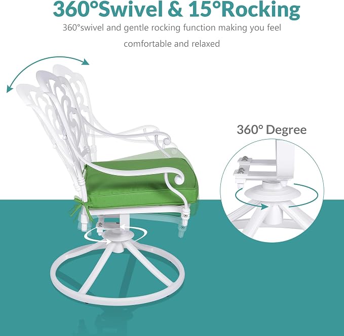 MEETWARM 9-Piece Outdoor Patio Dining Set, All-Weather Cast Aluminum Patio Conversation Set with 2 Swivel Rocker Chairs, 6 Stationary, 1 Oval Table, 8 Cushions, 2" Umbrella Hole, White