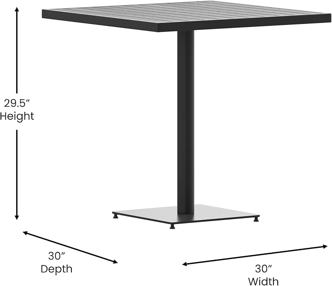 BizChair Commercial Outdoor Patio Bistro Dining Table - Faux Gray Wash Teak Poly Slats - 30" Square