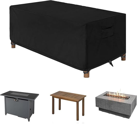 WOMACO Patio Rectangular Fire Pit Cover Waterproof Outdoor Fireplace Cover Heavy Duty Rectangle Fire Table Firepit Cover - 56 x 28 x 24 inches, Black