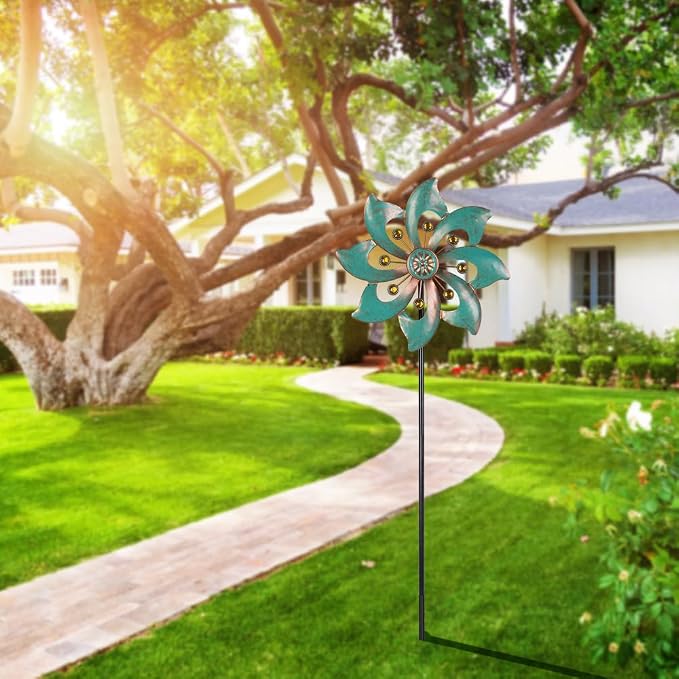 VEWOGARDEN Single-Blade Wind Spinner, Outdoor Metal Wind Spinner with Floral Design for Yard, Garden, Lawn Decor, 10 Inch, 2 Pack