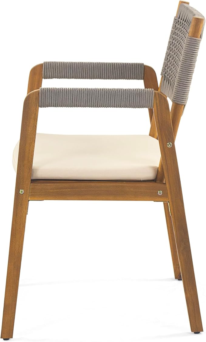 Christopher Knight Home Sky Acacia Wood Dining Table Set for 8, 9 Piece Patio Extendable Dining Table and Dining Chairs Set of 8 with Cushions & Rope Accents, Patio Furniture Set, Teak+Beige+Grey