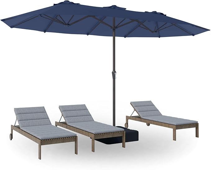 PatioKingdom 15FT Large Patio Umbrella with Base, Double Sided Rectangular Outdoor Umbrella with Sturdy Fiberglass Ribs, Market Umbrella for Pool,Garden,Backyard,Deck (Navy, 15FT)