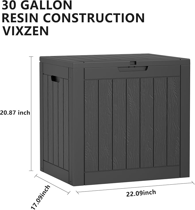 Vixzen 30 Gallon Deck Boxes Outdoor Waterproof, Lockable Storage Box for Patio Cushions Storage Furniture, Garden Tools, Pool Supplies, Weatherproof and UV Resistant (Black, 30 Gallon)