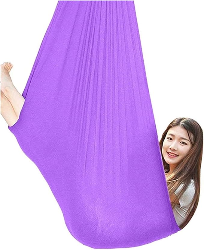 Physical Sensory Swing Chair for Bedroom，Breathable Snuggle Hammock Set Indoor Outdoor Kids Toys Play for Autism ADHD Vestibular System Exercise (Color : Light Purple, Size : 150x280cm/59x110in)